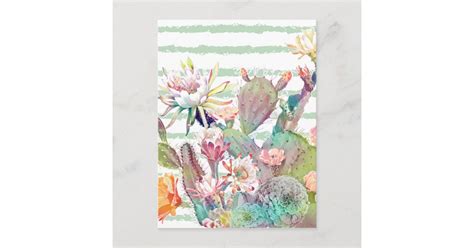 Watercolor Cactus Floral And Stripes Design Postcard Zazzle