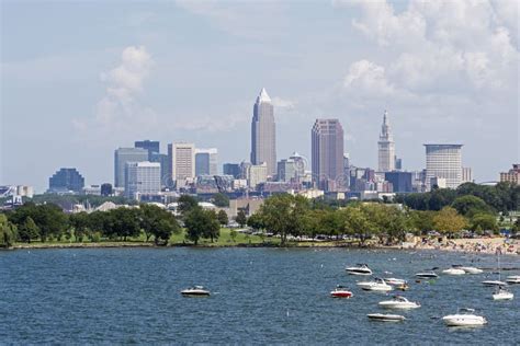 Skyline Of Cleveland Downtown Lake Erie And Edgewater Beach Editorial
