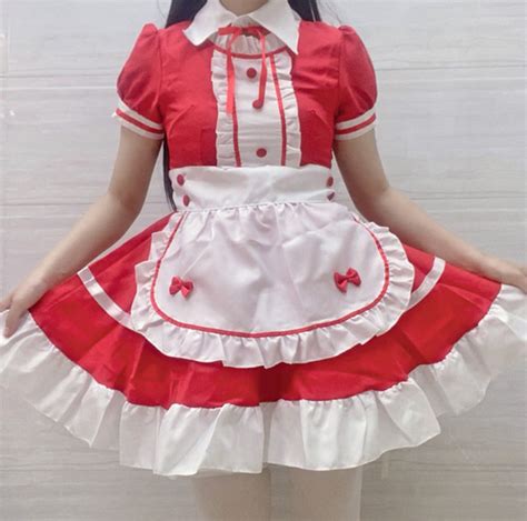 Red Maid Cosplay Costume Women Schoolgirl Dress Ladies French Etsy
