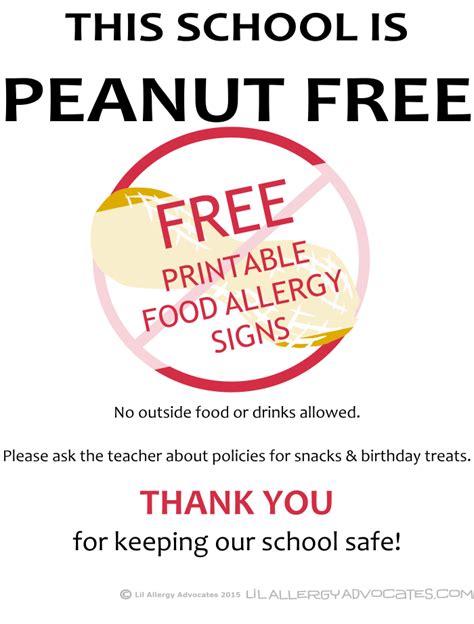 Free Printable Nut Free School Signs Lil Allergy Advocates School