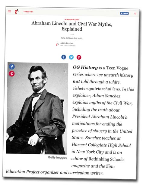 Teen Vogue Abraham Lincoln And Civil War Myths Explained Zinn