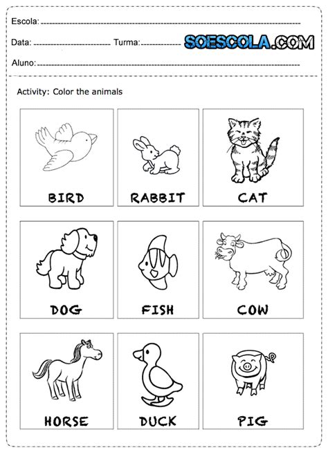 Atividades Com Animais Em Inglês — SÓ Escola