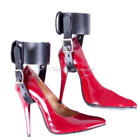 Leather High Heels Locking Belt Ankle Cuff High Heeled Shoes Restraints