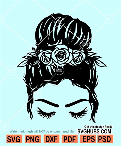 Messy bun floral svg, Messy bun with flowers svg, Messy Bun SVG file