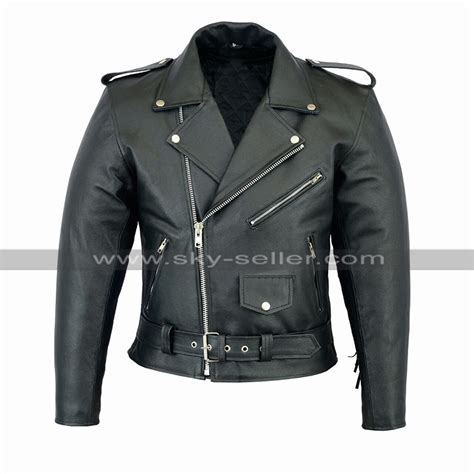 Mens Biker Fringe Style Brando Motorcycle Black Leather Jacket