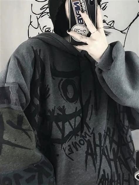 Aesthetic Hoodie Emo Sweatshirt Grunge Harajuku Anime Hip Hop Oversized