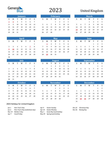 2023 Calendar With Holidays Printable Uk Pelajaran