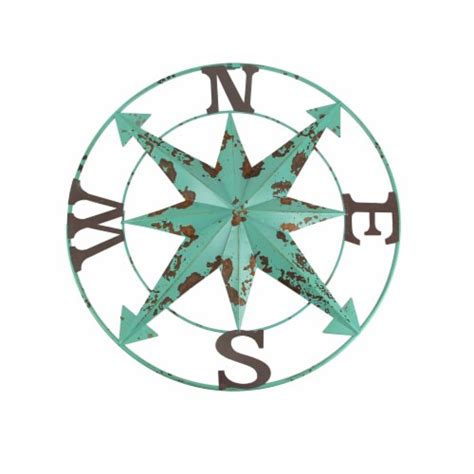 24 Inch Distressed Turquoise Metal Nautical Compass Rose Wall Decor