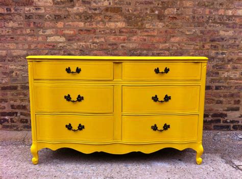 My client wanted the bedroom set painted in a creamy not. Vintage French Provincial Dresser In Sunny Yellow ...