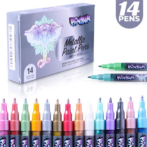 Pintar Art Supply Premium Metallic Paint Pens 14 Pack Fine Tip Paint
