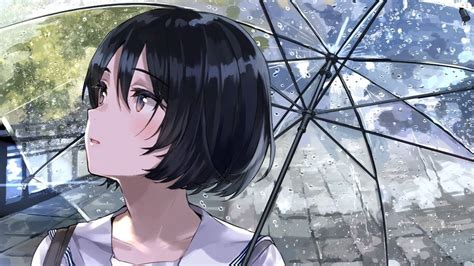 Anime Girl Student Raining Umbrella 4k 4638 Wallpaper