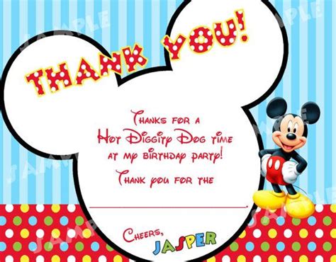 Mickey Mouse Birthday Thank You Card Photo Mickey Birthday Thank You