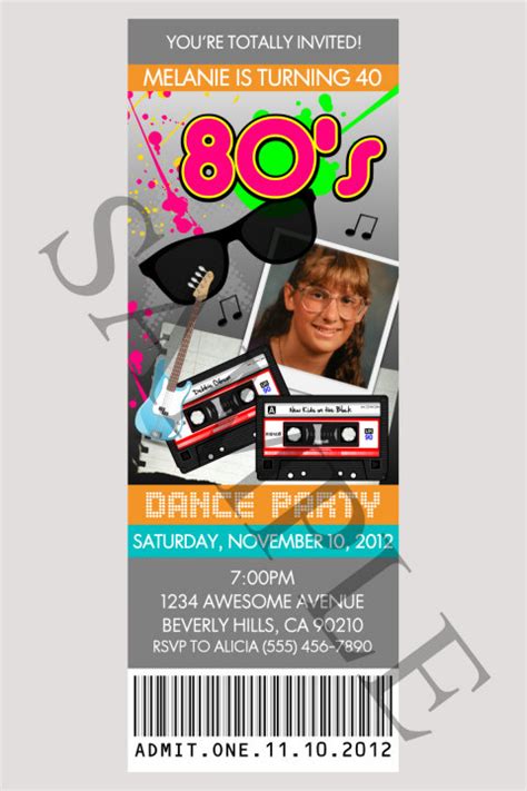 80s Party Ticket Invitations Print Your Own By Nowanorris Ticket Invitation Invitations Party