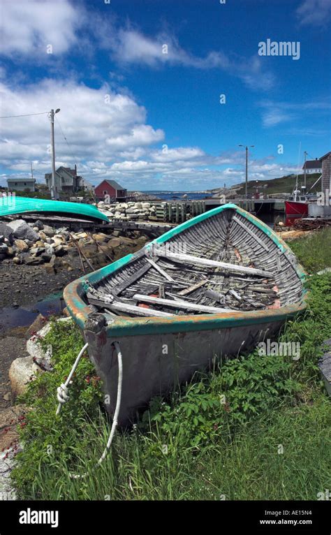 A Disused Fishing Boat In The Tiny Fishing Village Of Peggys Cove Nova Scotia Stock Photo Alamy