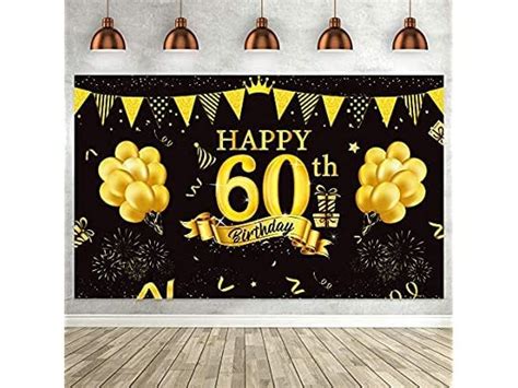 Birthday Decorations Happy 60th Black Gold Extra Large Banner Backdrop