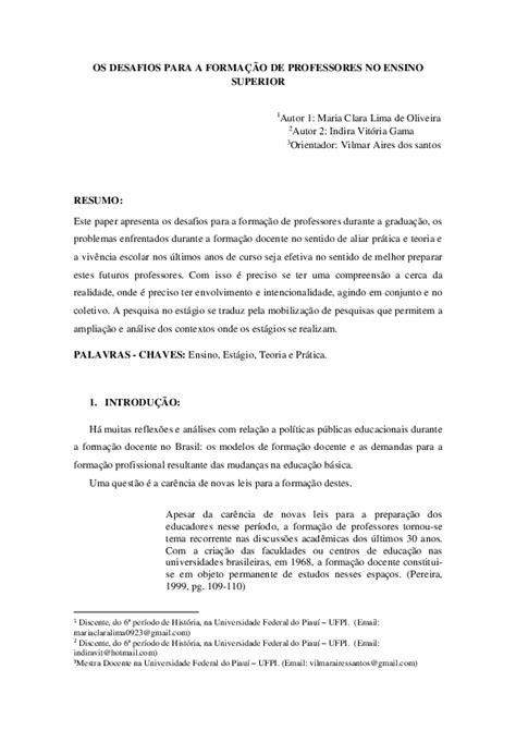 pdf os desafios para a formaÇÃo de professores no ensino superior clara lima and indira
