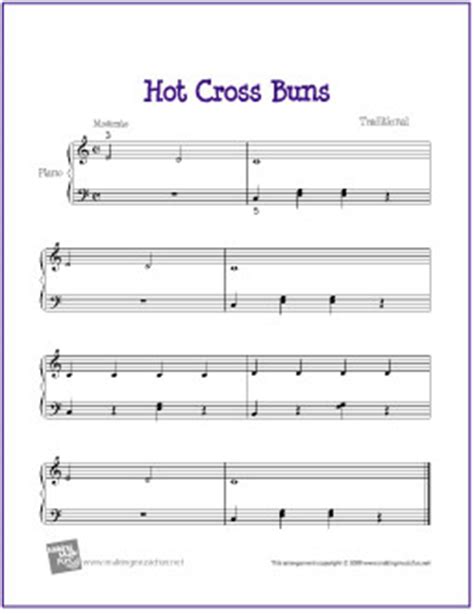 Hot Cross Buns Free Beginner Piano Sheet Music