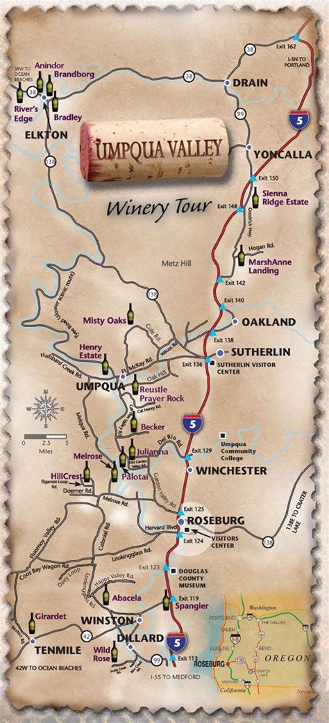 Umpqua Valley Oregon Wine Tour Map Wine Tour Oregon Wine Country