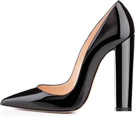 Only Maker Classics Women S Lace High Heels Block Heel Patent Look Court Shoes Black Size 12 Uk