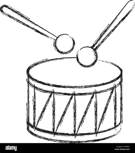 Drum And Sticks Instrument Musical Vector Illustration Sketch Stock