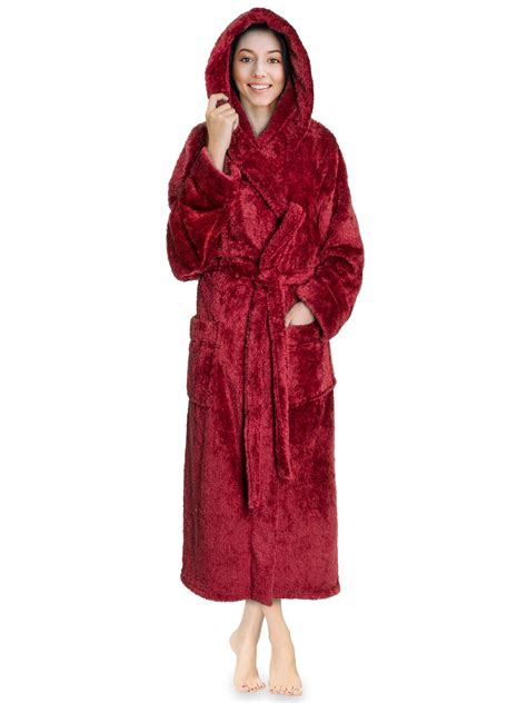Womens Ladies Fluffy Robe Soft Fleece Luxe Plush Warm Sherpa Hooded Spa Bathrobe Ebay