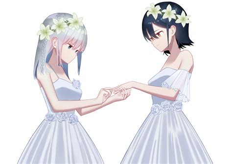 Wallpaper Anime Girls Original Characters Wedding Dress Weddings Two Women Yuri Artwork