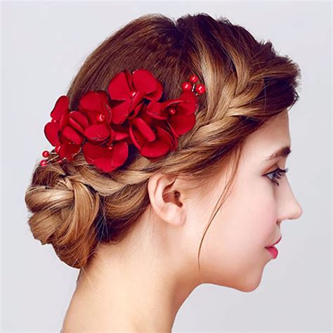 Yazilind New Fashion Hair Accessories For Women Red Flower Headdress