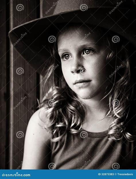Wistful Little Girl In Cowboy Hat Stock Image Image Of Wistful