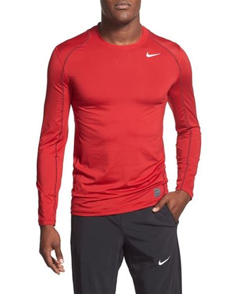 Nike Pro Cool Compression Fitted Long Sleeve Dri Fit T Shirt In Red