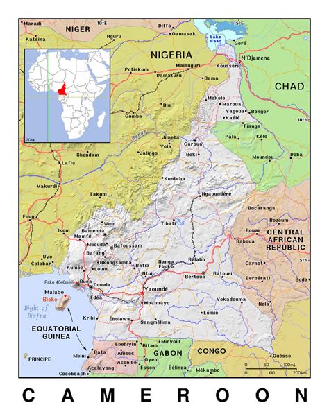 Detailed Political Map Of Cameroon With Relief Cameroon Africa
