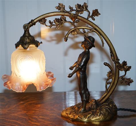 Only 1 available and it's in 1 person's cart. Stunning Solid Bronze circa 1920 Table Lamp with Statue Original Shade Rare Find at 1stdibs