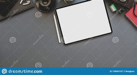 Overhead Shot Of Professional Photographer Workplace With Blank Screen
