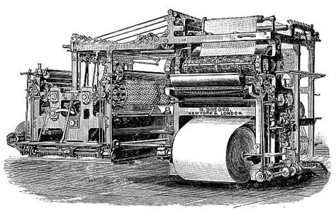 Drawing Of The Vintage Printing Press Machine Illustrations Royalty