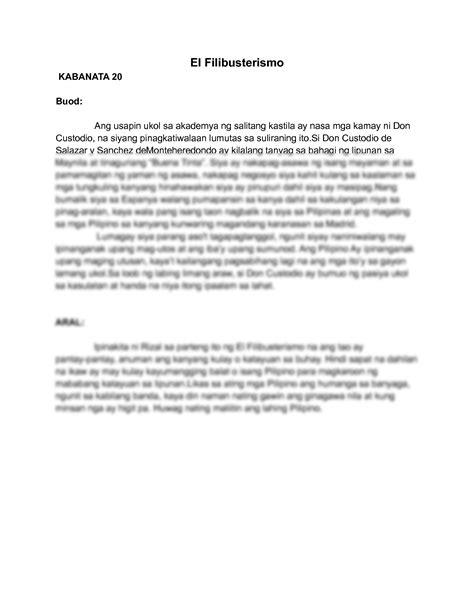 Buod Ng El Filibusterismo Docx Buod Ng El Filibusterismo Ang Babor My