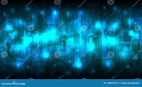 Abstract Futuristic Glowing Cyberspace With Binary Code Matrix Blue