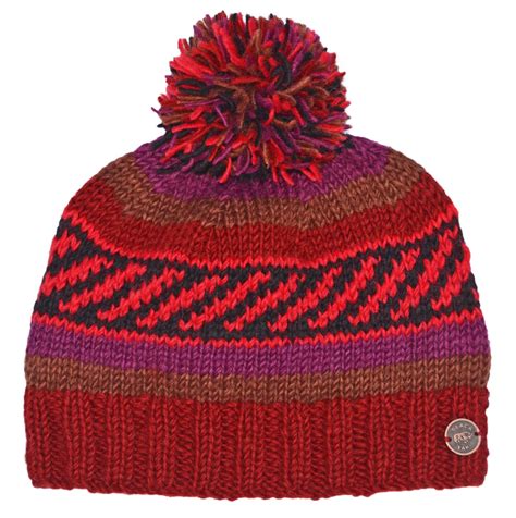 Multi Patterned Hand Knit Bobble Hat Autumn Black Yak