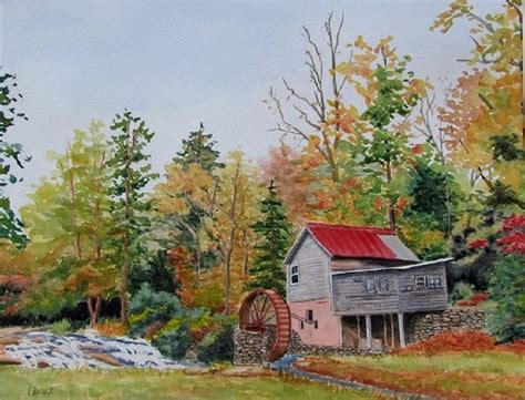 Laudermilk Mill Original Watercolor Rustic Painting Fall Color Etsy