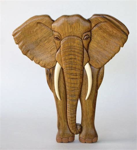 Elephant Intarsia Wall Hanging Wooden Animal Carving Wood Decor African