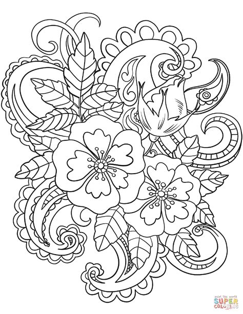 Flowers With Paisley Patterns Coloring Page Free Printable Coloring Pages