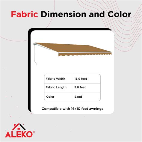 Retractable Awning Fabric Replacement 16x10 Feet Sand Aleko