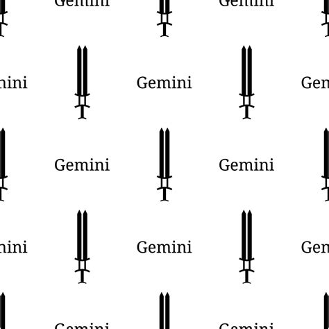 Seamless pattern with gemini zodiac sword sign. Black silhouette of