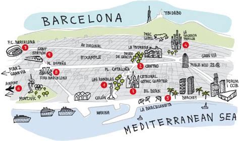 Karta Barcelone Pokazuje Znamenitosti Karta Barcelone Znamenitosti