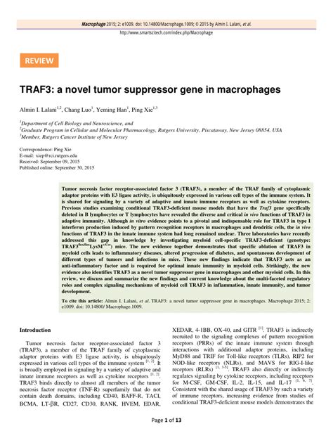 pdf traf3 a novel tumor suppressor gene in macrophages
