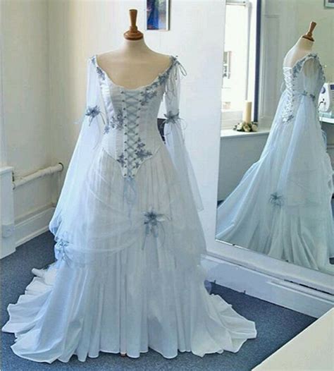 Celtic Wedding Dresses White Pale Blue Medieval Bridal