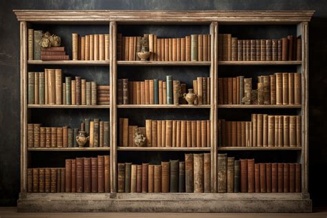 Vintage Bookshelf Detailed With Well Worn And Dusty Books Free Image