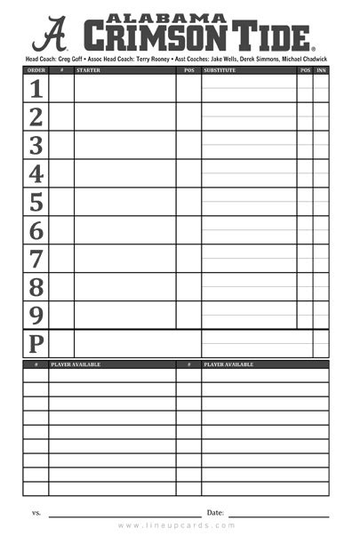 Custom College Baseball Lineup Cards 4 Part Lineup Cards