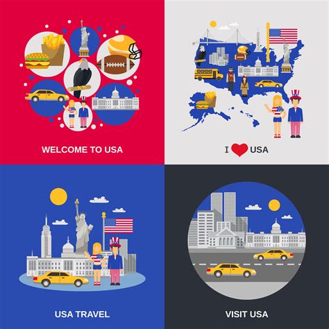 Usa Culture 4 Flat Icons Square 472651 Vector Art At Vecteezy