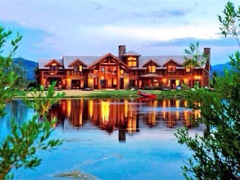 Lake House Log Cabin Mansion On The Water Mansions Beautiful Homes