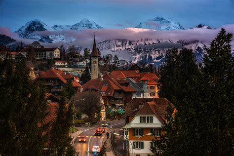 Suiza Casa Montañas Carreteras Tarde Gundlischwand Canton Of Berne