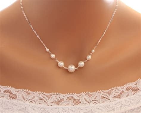 Elegant Pearl Necklace Sterling Silver Wedding Bridal Jewelry